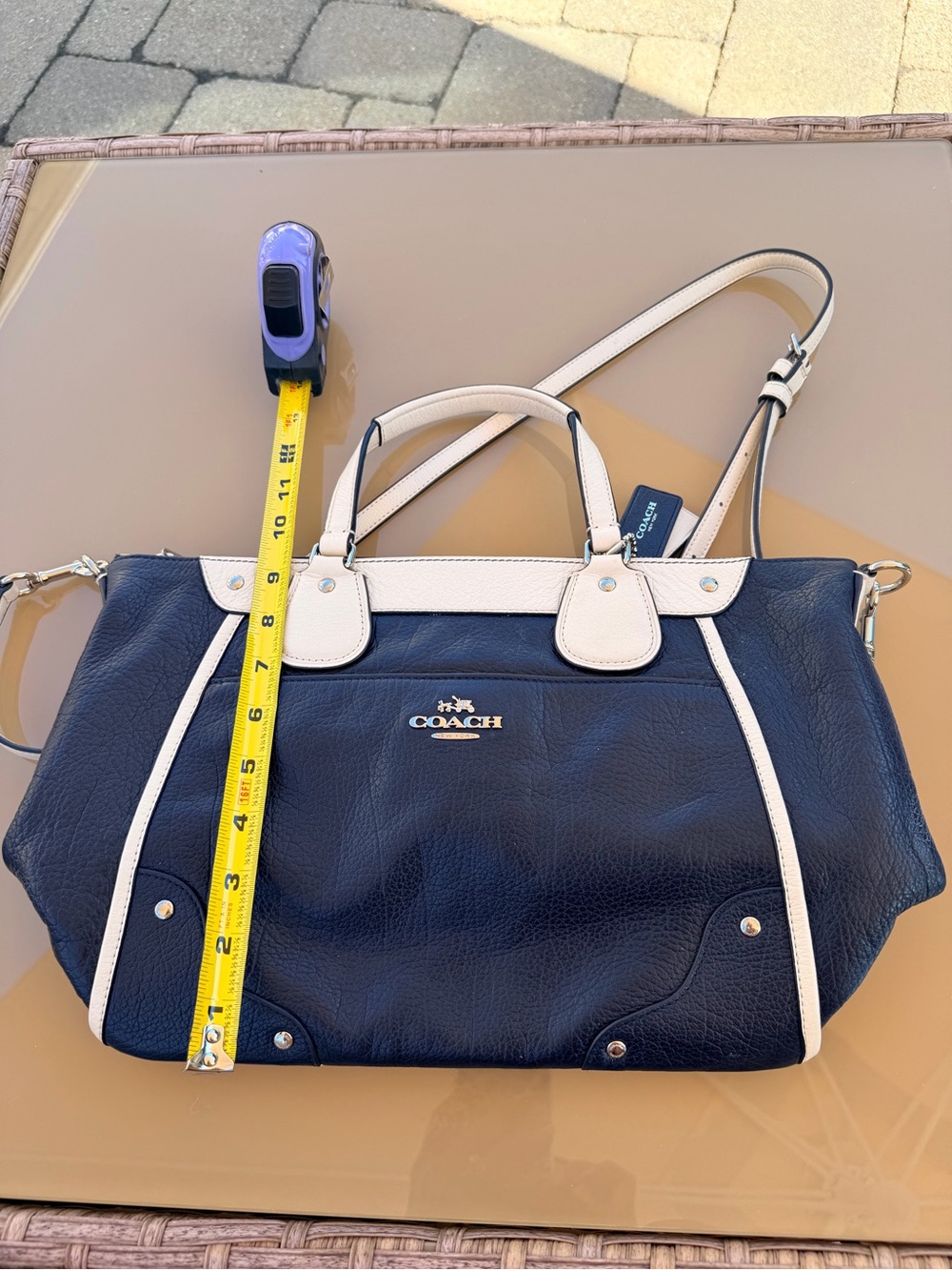 COACH mickie spectator Navy and White Leather Satchel with Removable Strap - Picture 6 of 8